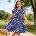 thumbnail image 4 of oqasdz Dresses for Girls Casual Short Sleeve Polka Dot Print Sundress with Collared Soft Playwear for Toddlers and Kids Princess Summer Dress, 4 of 4