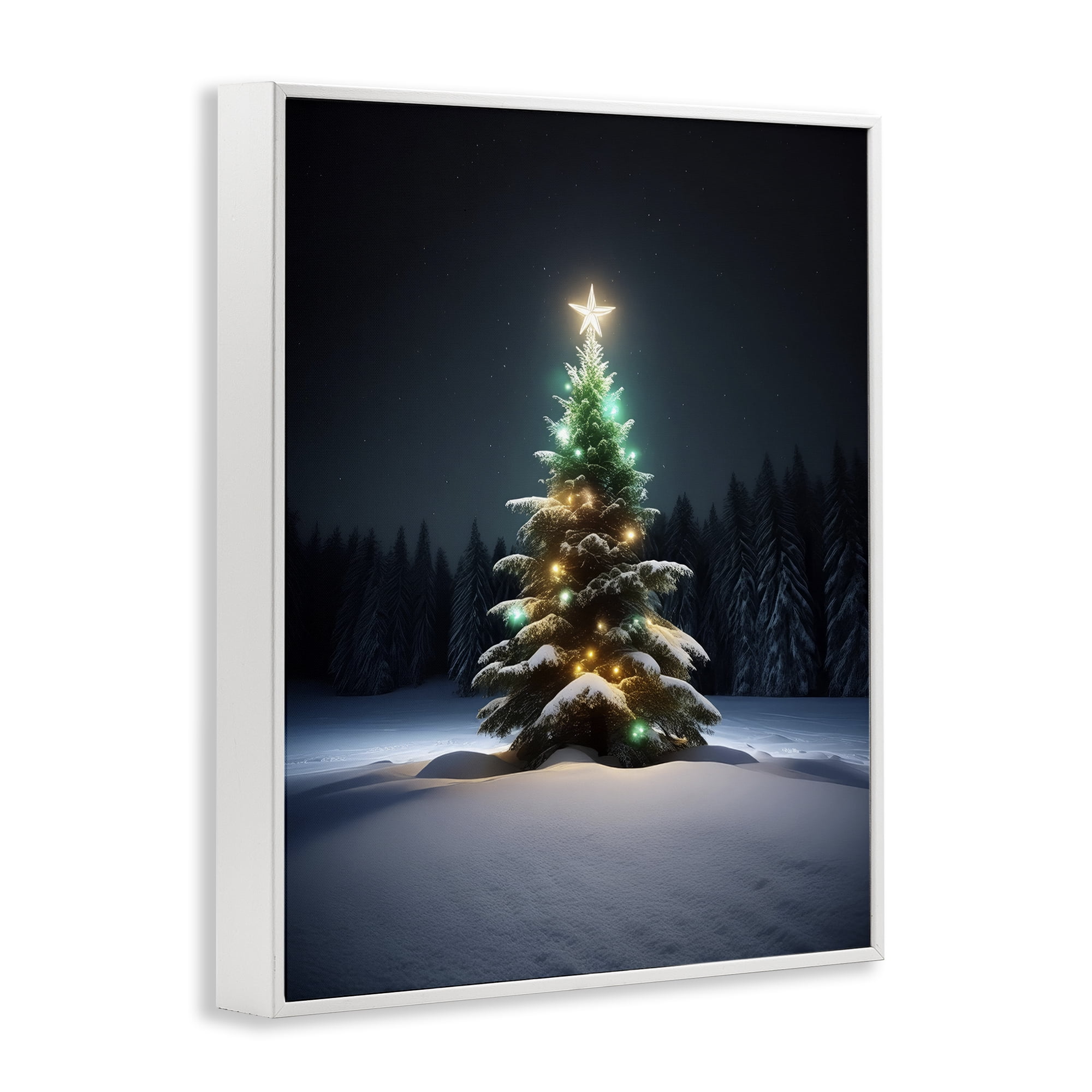 Stupell Industries Clear Night Snowy Tree Holiday Photography White Framed Art Prints Wall Art, 11 x 14
