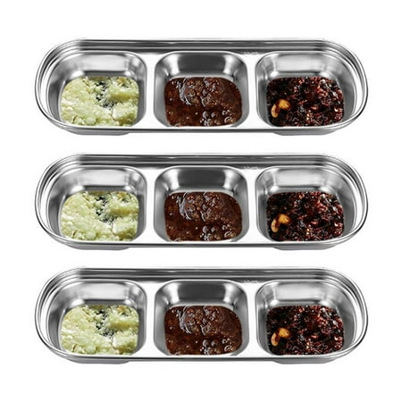 

Julam 4Pcs Stainless Steel Sauce Dishes Reusable Seasoning Dish Divided Sauce Plates Soy Appetizer Serving Tray For Restaurant Kitchen Reusable safety