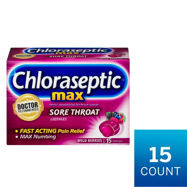 Chloraseptic Maximum Strength Sore Throat Lozenges, Wild Berries Flavor, 15 Count, Over the