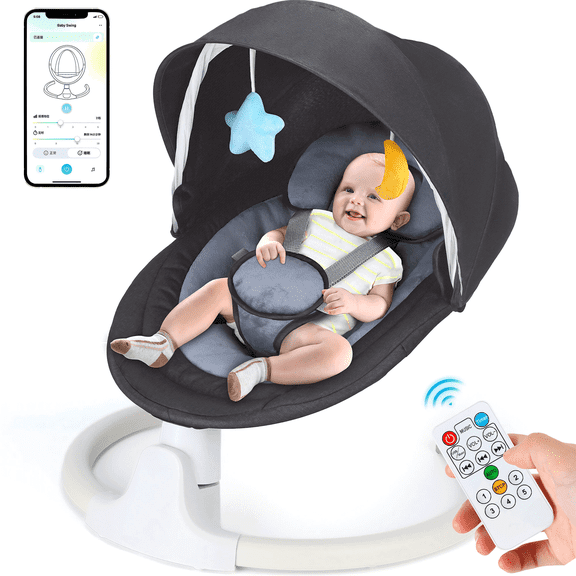 Babyeap Electric Baby Swing for Infants, 5-Speed Baby Bouncer with Remote Control, Bluetooth Music and Timer, Black