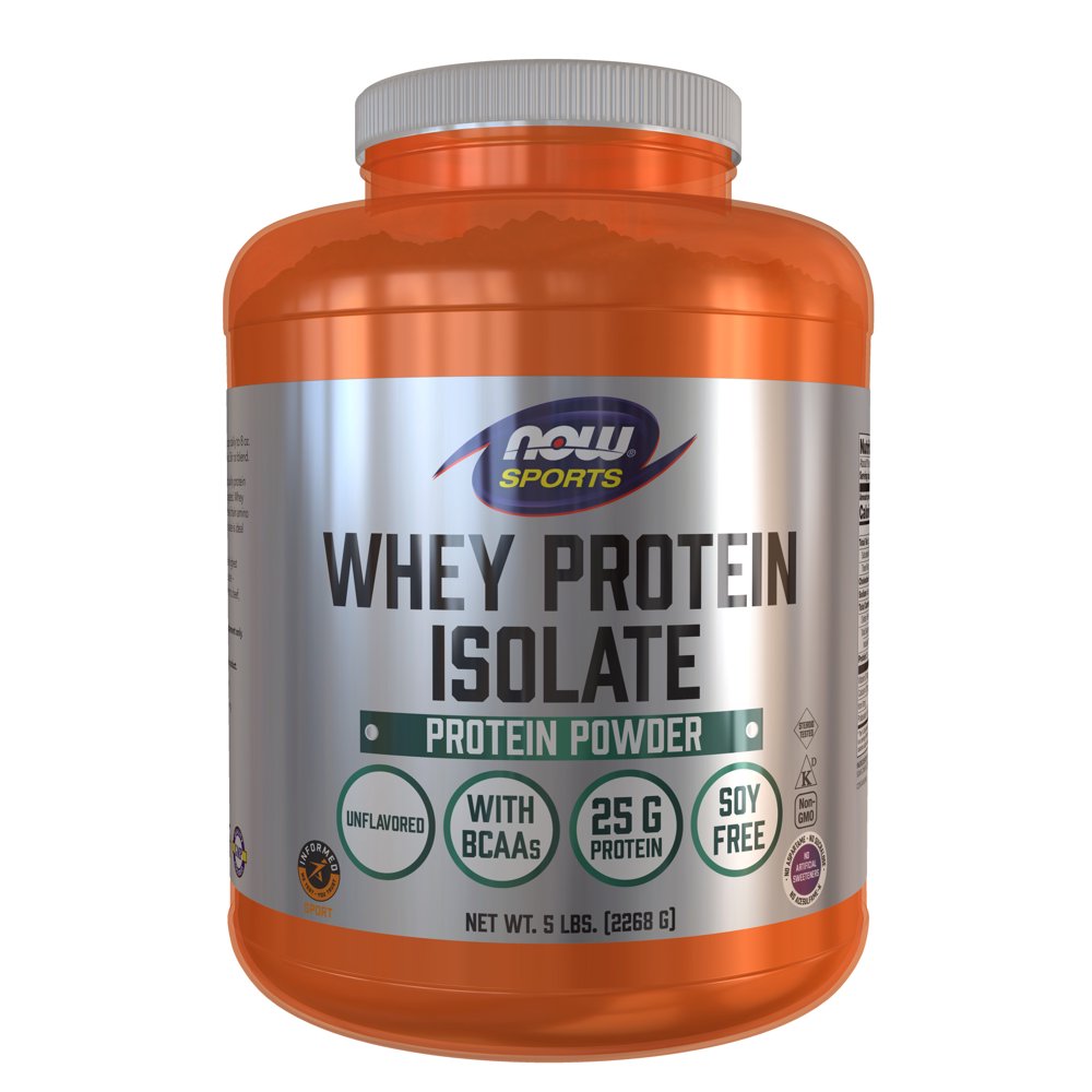 NOW Sports Nutrition, Whey Protein Isolate, 25 g With BCAAs, Unflavored Powder, 5Pound
