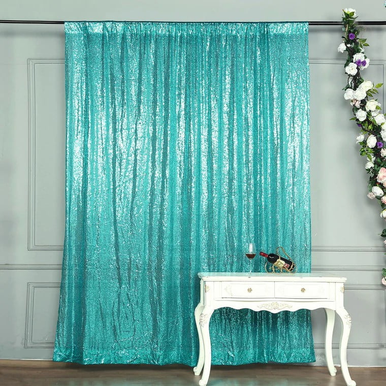 SILVER 8 ft x 8 ft Sequined Backdrop Curtain Wedding Party Booth Decorations 