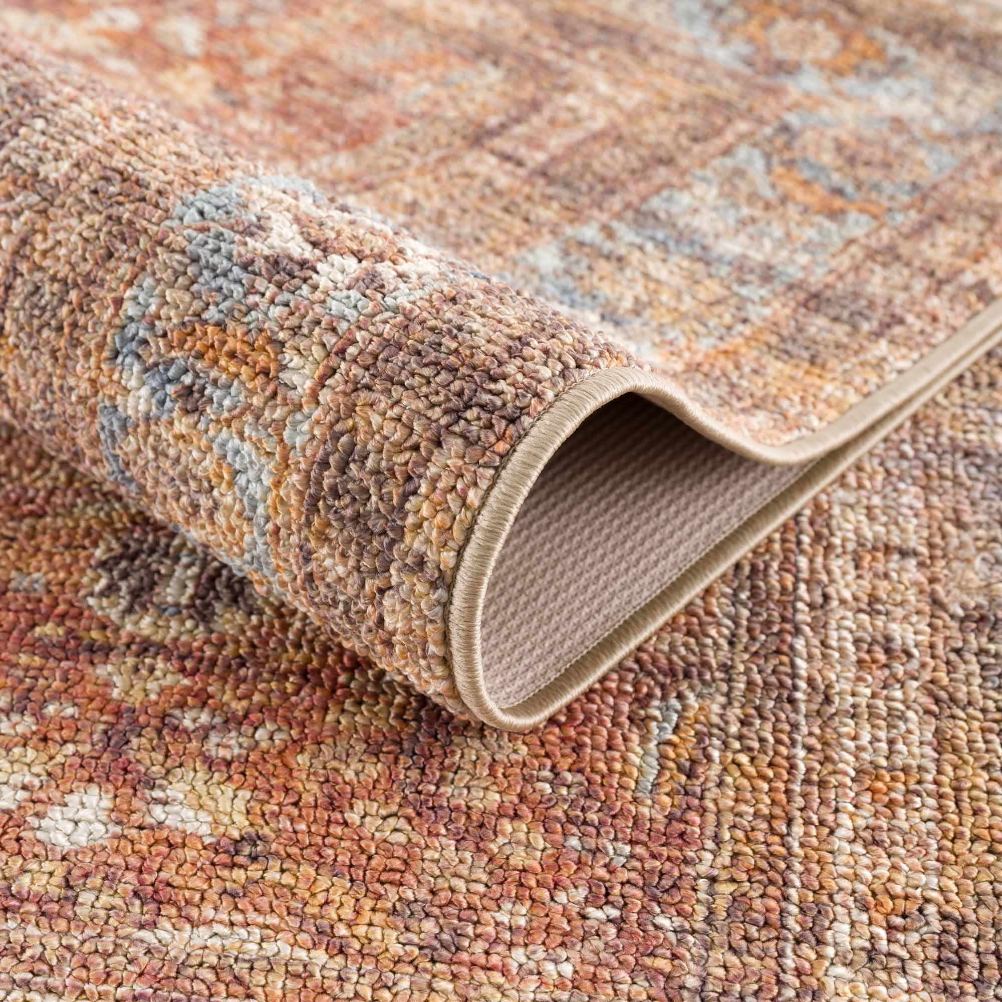 BoutiqueRugs Anshu Farmhouse Area Rug - Machine Washable - Burgundy, Blue, Beige - 5'3" x 7'