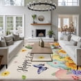 thumbnail image 3 of Large Area Rugs for Living Room Bedroom, Easter Rabbits 6'x9' Rug Washable Carpet Runner Indoor Outdoor, Watercolor Flowers Eggs Butterflies Spring Beige Non Slip Floor Mats Rug for Kitchen, Playroom, 3 of 8