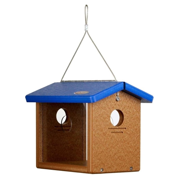Recycled Bluebird Mealworm Feeder Hang or Mount (Blue, Cedar)