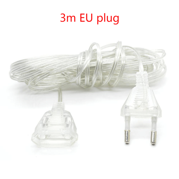 Cable de extensión de alimentación de 3M y 5M para enchufe UE/EE. UU., guirnalda de luces LED festivas, Cable de interruptor estándar, cortina de luz