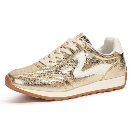 LUCKY STEP Womens Fashion Sneakers Trendy Tennis Shoes Stylish Retro Casual Shoes,Gold