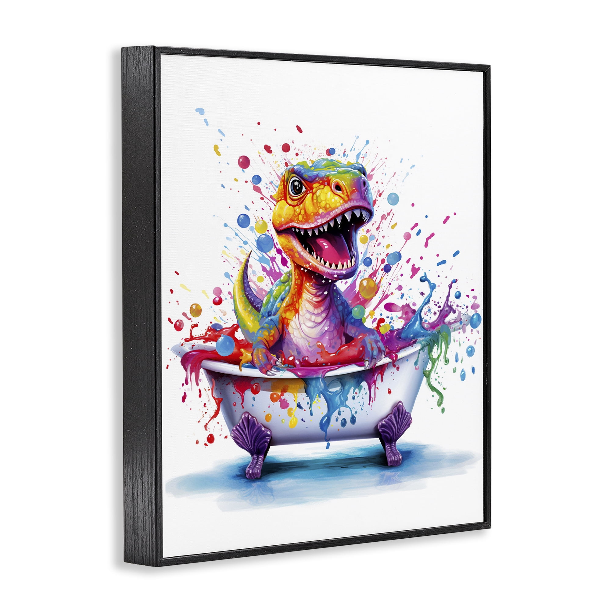 Stupell Industries Modern Splatter Dino Typography Painting Black Framed Art Print Wall Art, 16 x 20