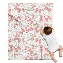Pink Baseballs with Bows Pattern Blanket,Comfortable Soft Lamb Wool Throw Blanket,All Season,Warm Lightweight Blankets for Sofa Bed Couch Living Room Chair,30"x40"
