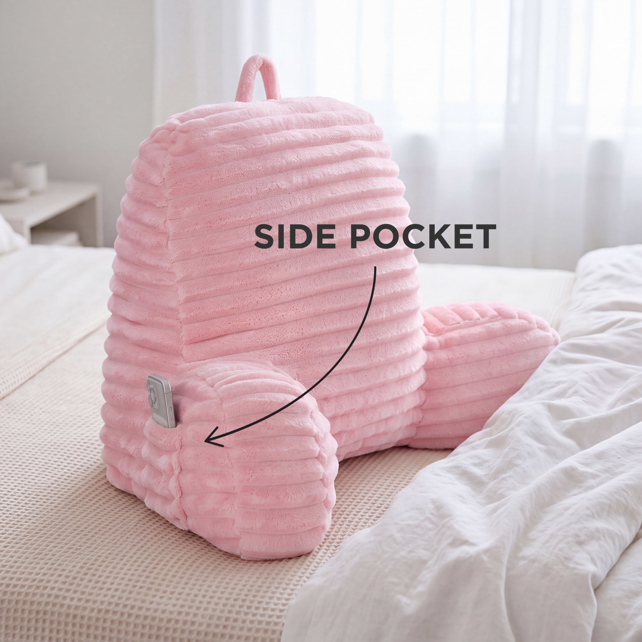 The Sheet Lab Ribbed Plush Backrest Pillow, Pink, 29" x 24.5" x 10.5"