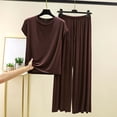 thumbnail image 2 of Casual Pant Suits for Women Trendy New Two Piece Lounge Sets for Women Casual Cap Sleeve Sleepwear Tops Elastic Waist Wide Leg Pants Soft Nightwear Coffee L, 2 of 3
