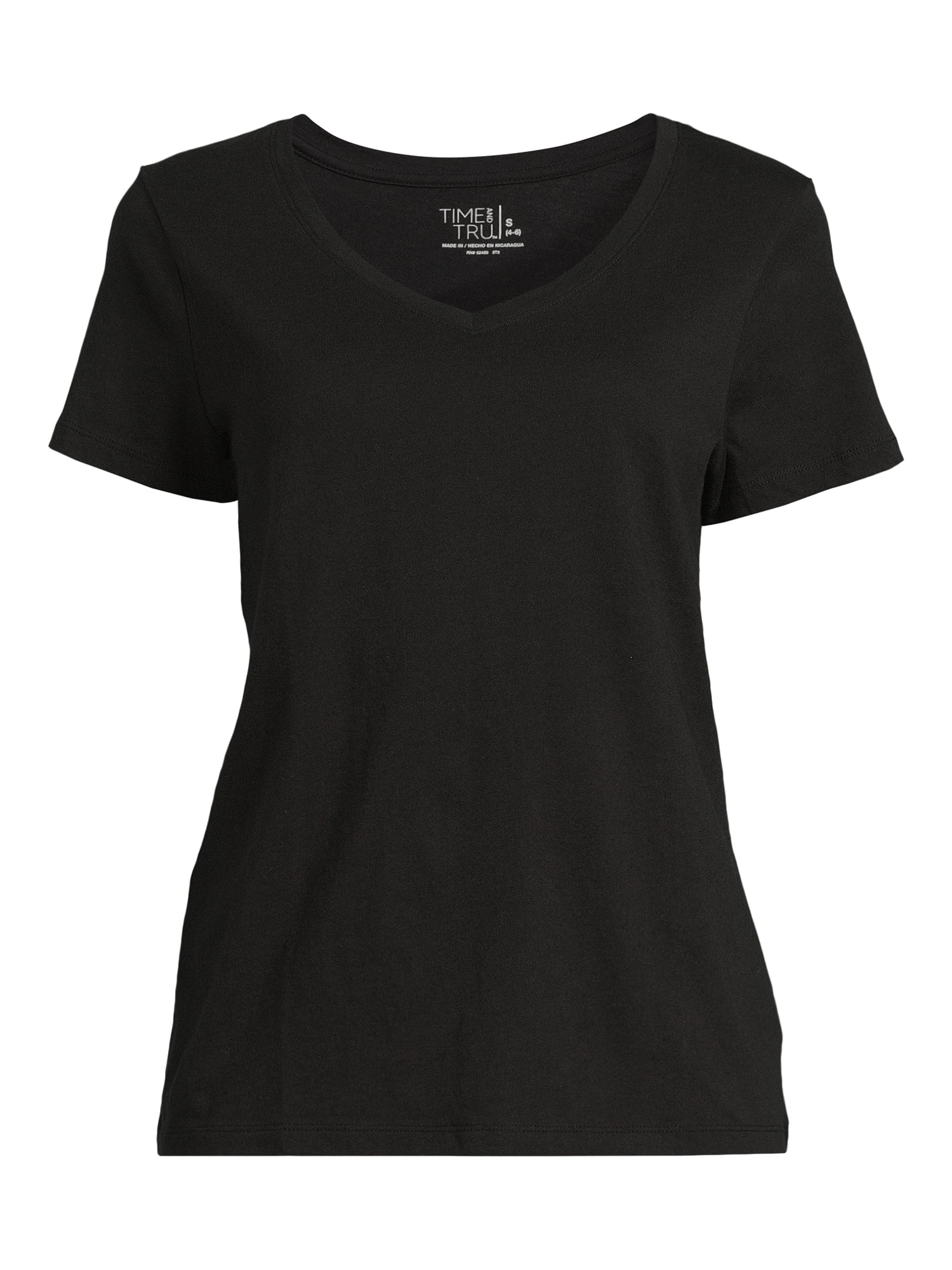 Time and Tru Women's Cotton V-Neck Tee with Short Sleeves, Sizes XS-XXXL