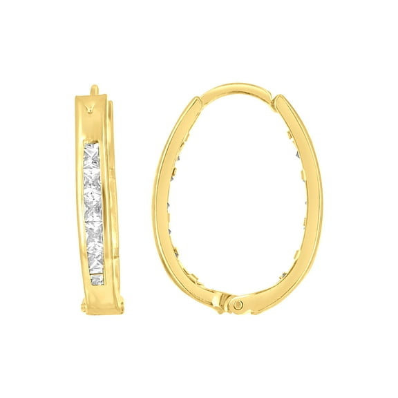 10k Yellow Gold Womens Princess-cut Cubic Zirconia Oval Huggie Hoop Earrings Jewelry Gift for Women
