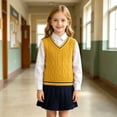 thumbnail image 6 of SHTXOZHI Kid's Knitted School Uniform Sweater Sleeveless V-Neck Pullover Basic Layering Casual Fall Striped Tank Tops, 6 of 9