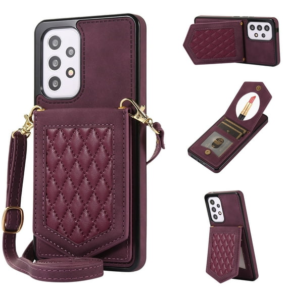 Galaxy A52 5G/4G & A52S Wallet Case, Allytech Crossbody Shoulder Carrying Purse Cover RFID Blocking Card Slots Holder Flip PU Leather Stand Shockproof Case for Samsung A52/ A52S 6.5" 2021, Winered