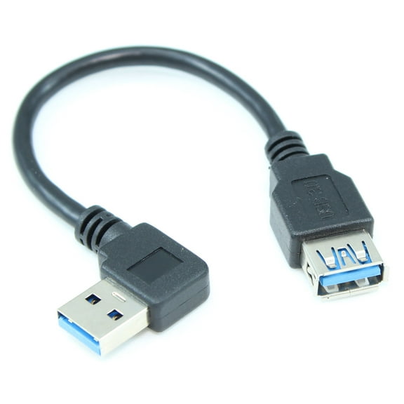 LEFT-Facing ANGLED USB 3.0 Male to USB 3.0 Female Cable 6", Black