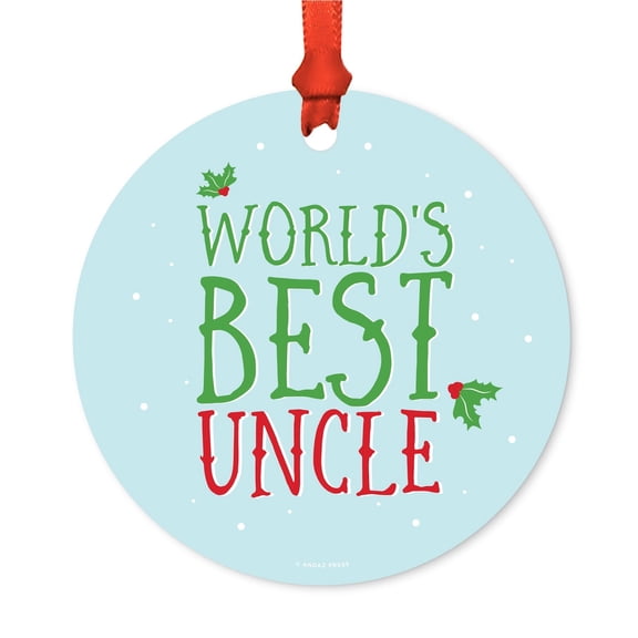 Metal Christmas Ornament, World's Best Uncle, Holiday Mistletoe, Includes Ribbon and Gift Bag