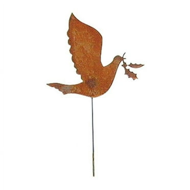 Village Wrought Iron RGS-30 Dove Rusted Garden Stake
