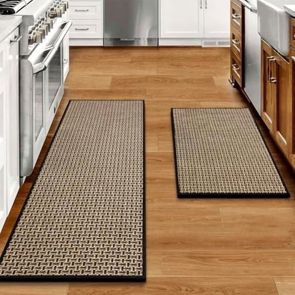Kitchen Rugs and Mats Non Skid Washable Set of 2 PCS, Absorbent Runner Rugs for Kitchen, Front of Sink, Kitchen Mats for Floor, 17.3"x 47" 17.3"x 29" (Black)