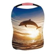 PKQWTM dolphin leaping jumping shining sunset sea water Nursing Cover Baby Breastfeeding Infant Feeding Cover Baby Car Seat Cover