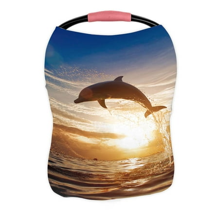 PKQWTM dolphin leaping jumping shining sunset sea water Nursing Cover Baby Breastfeeding Infant Feeding Cover Baby Car Seat Cover