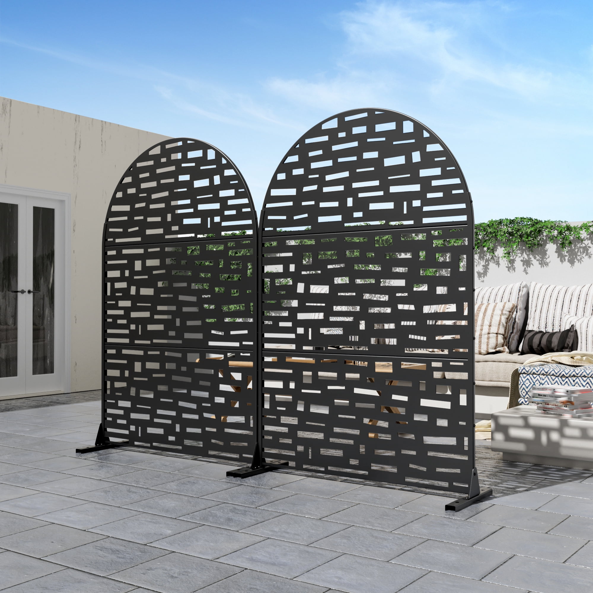 MAYEERTY 72"x47"x16" Outdoor Privacy Screen with Stand Metal Balcony Decorative Screen,Black