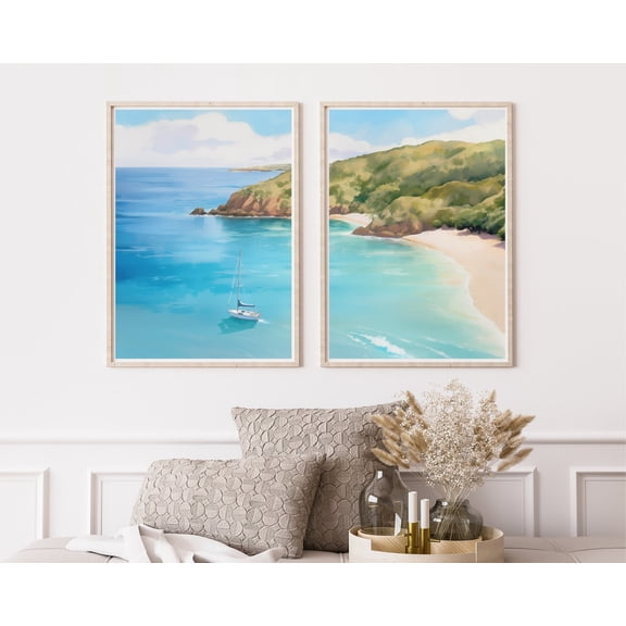 UNFFRAMED St John Poster, Set Of 2, Virgin Islands Coastal Wall Art, Caribbean Seascape Decor, Tropical Paradise Poster, Beach Artwork Set 2 Prints 20x30