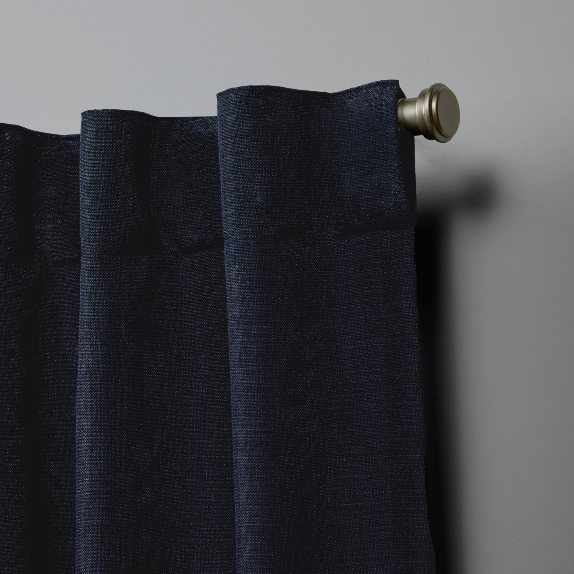 Nicole Miller Faux Linen Slub Textured Hidden Tab/Rod Pocket Top Light Filtering Curtain Panel Pair, 54"x96", Peacoat Blue