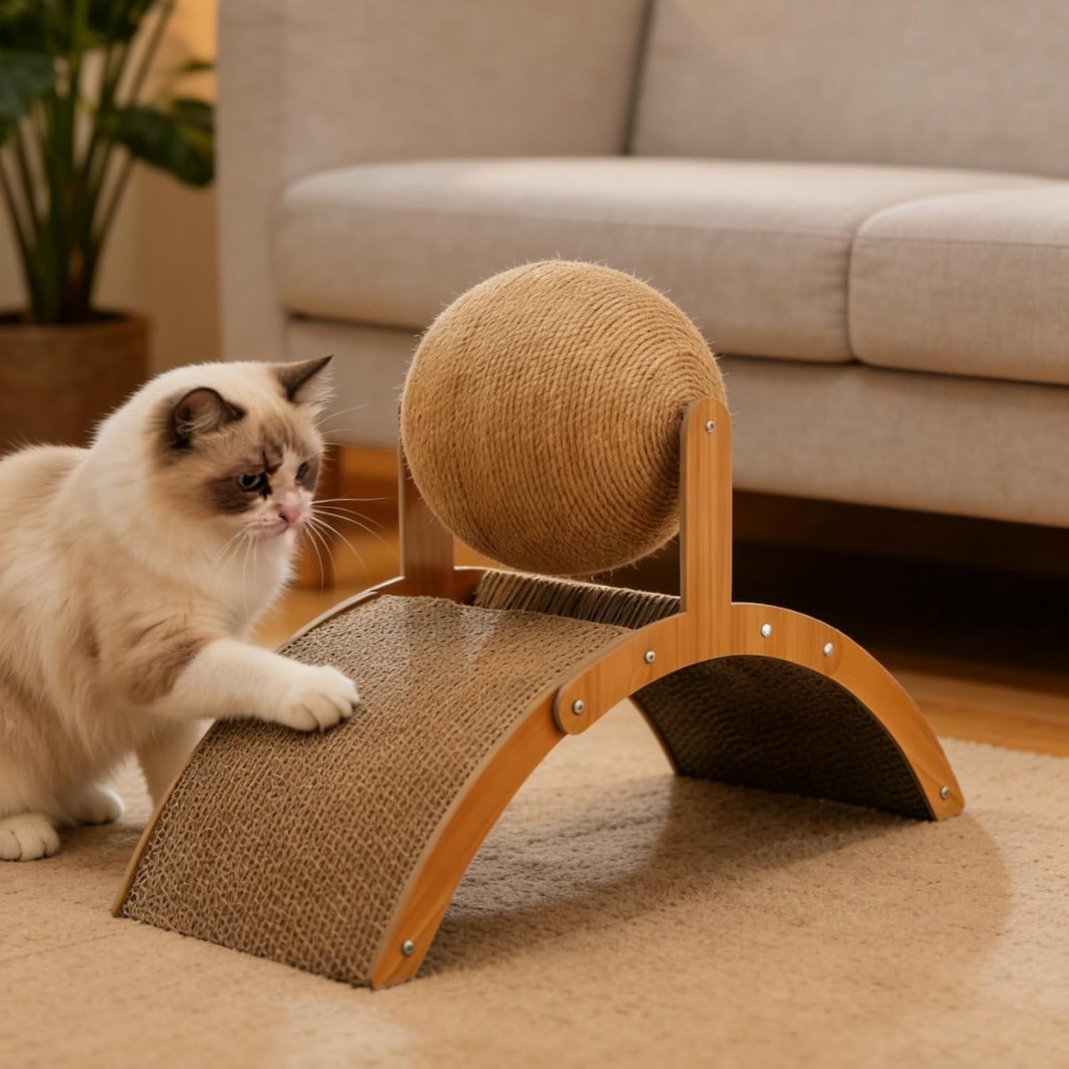 Generic Cat Scratching Post with Arch Bridge and Ball on Stand