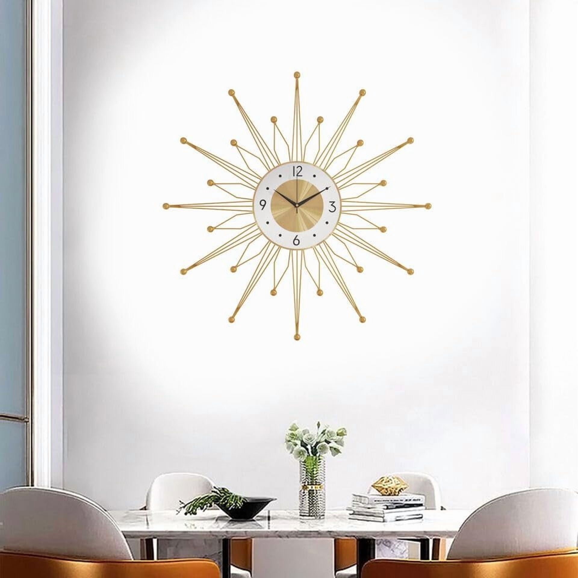 Miumaeov 50cm Large 3D Metal Wall Clock Art Sunburst Clock Mid Century Silent Quartz Clock For Living Room Decor