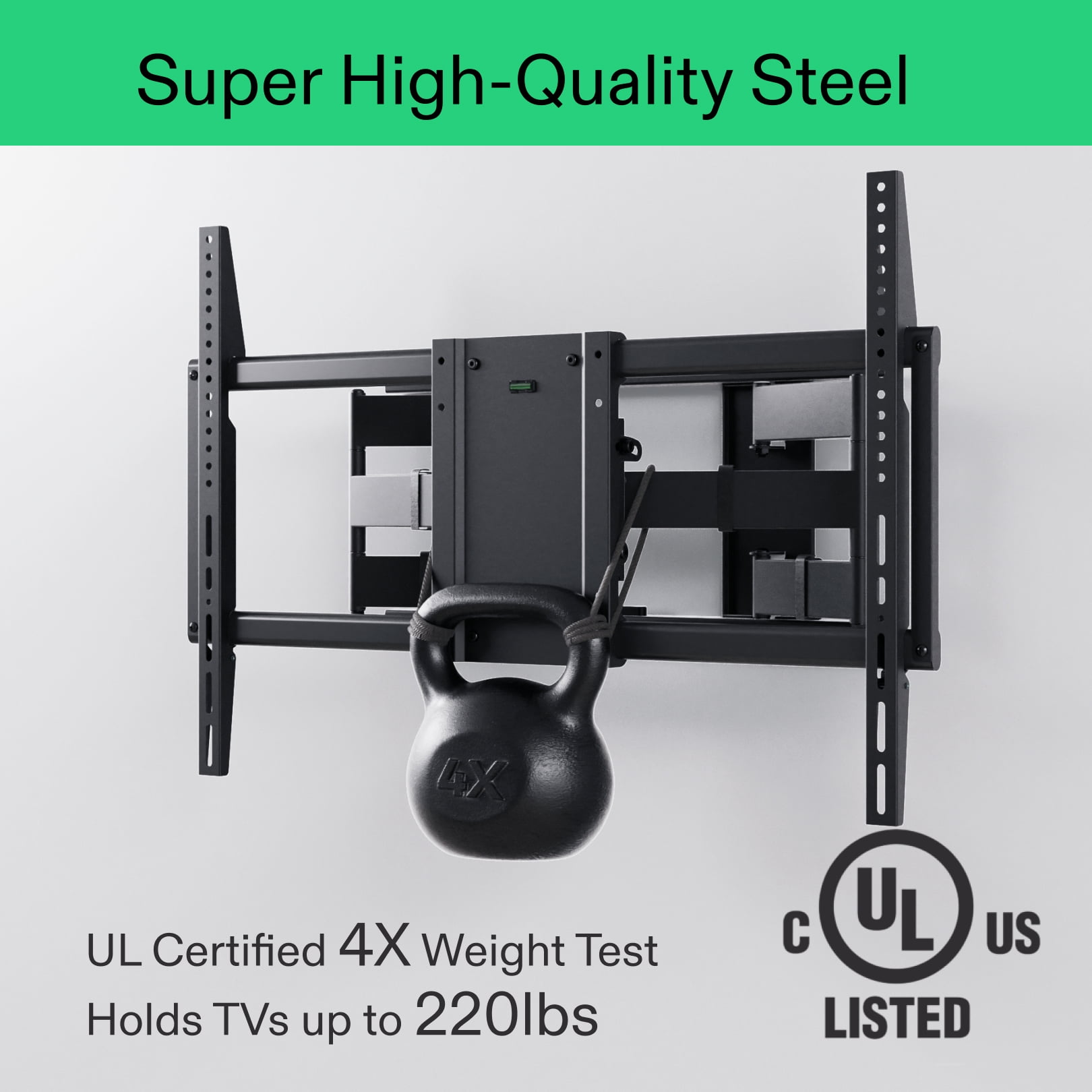 onn Extra-Large Full Motion TV Wall Mount 80"-110", UL Listed, Swivel ±60°, up to +5°/-15° Tilting
