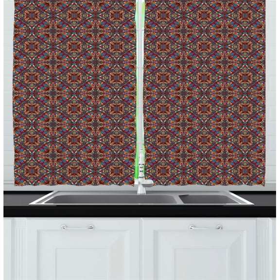 Ambesonne Colorful Kitchen Curtains, Jumble Stained Glass Art, 55"x39", Multicolor