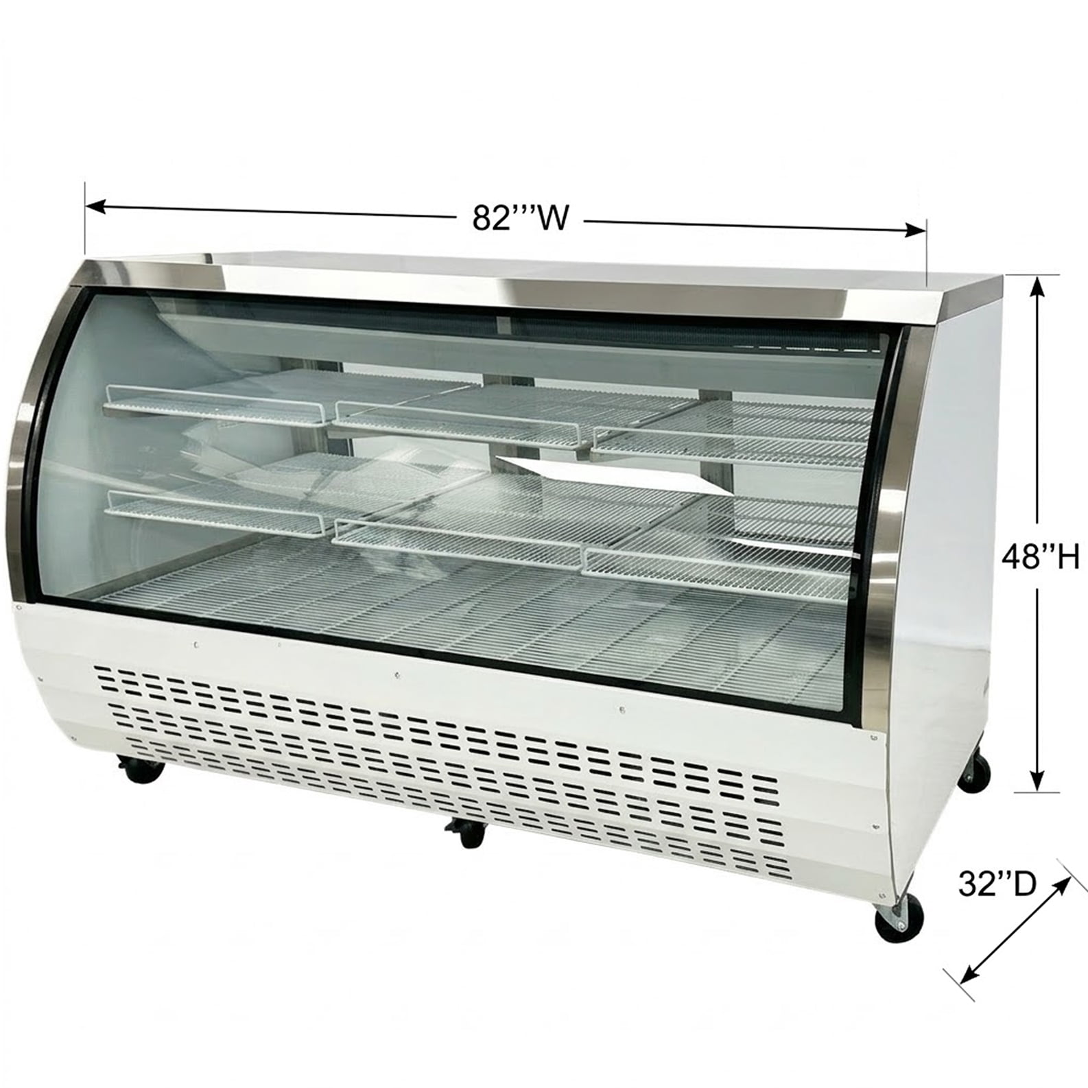 82" Commercial Refrigerated Deli Display Case – Curved Glass Meat & Deli Refrigerator,  Self-Contained Merchandiser with Adjustable Shelves and LED Lighting, Ideal for Grocery Stores, Butcher Shops