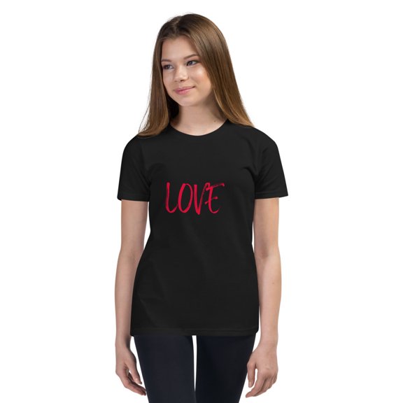 "Love Shirt for Girls – Cute, Trendy & Inspirational Graphic T-Shirt, Youth Short Sleeve T-Shirt (Black, S)