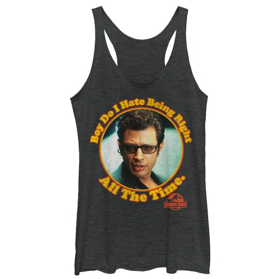 Women's Jurassic Park Dr. Malcolm Right all the Time Racerback Tank Top Black Heather Small