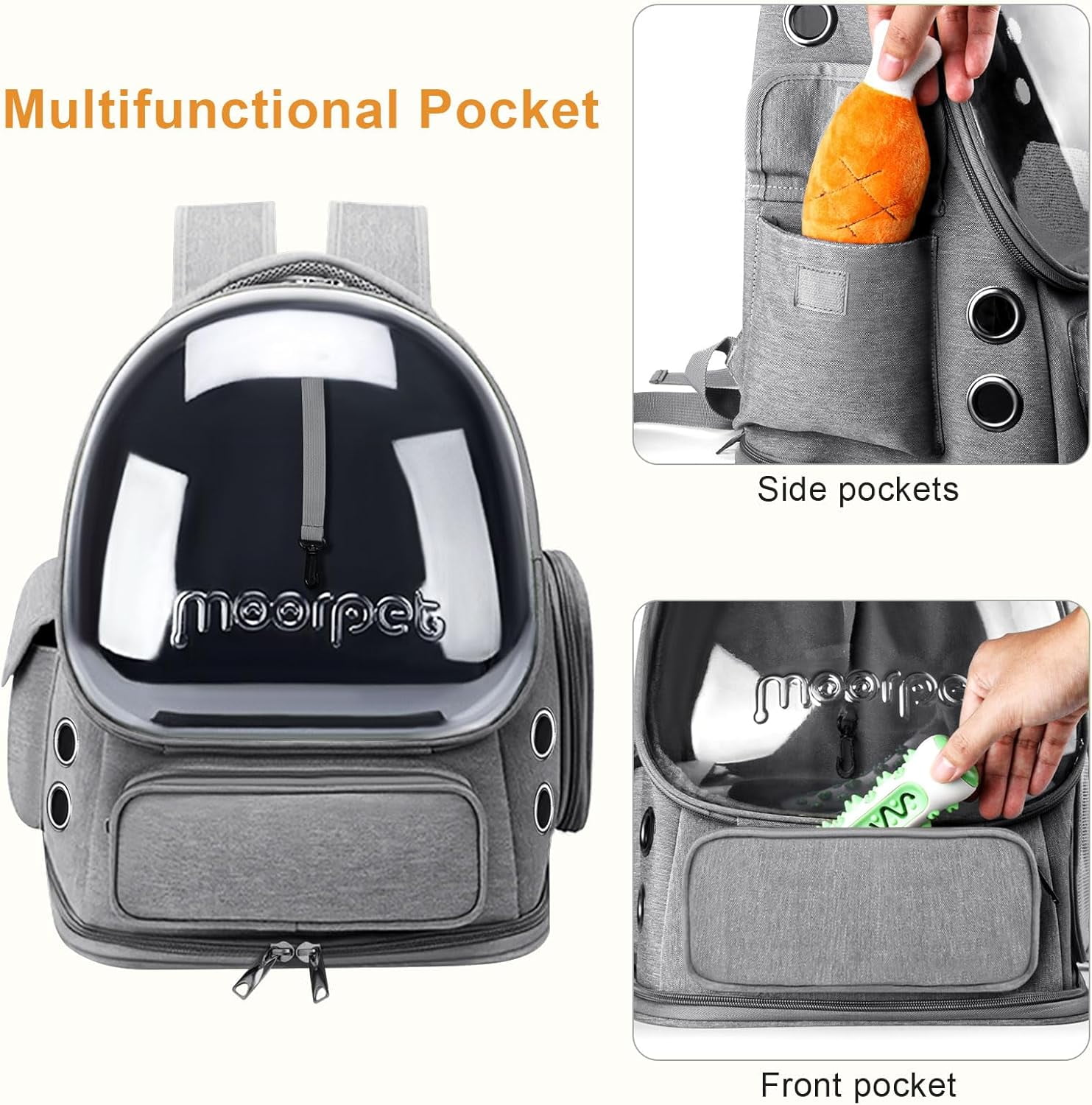 TJOUL Cat Backpack Carrier, Breathable Cat Bubble Backpack Upgrade Large Space Cat Carrier for Kitty Small Dog, Foldable Airline Approved Cats Backpack, Enlarge Transparent PetTravel Backpack (Grey)