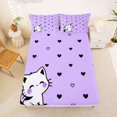 thumbnail image 4 of Manfei Cute Cat Kitten King Sheets, Love Heart Print Bedding, Lavender, 4pcs, 1 Flat Sheet, 1 Fitted Sheet and 2 Pillowcases, 4 of 6