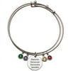 Personalized Planet Family Expandable Double-Bangle Bracelet with Sterling Silver Names Disc and Birthstone Charms