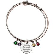 Personalized Planet Family Expandable Double-Bangle Bracelet with Sterling Silver Names Disc and Birthstone Charms