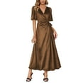 thumbnail image 6 of DHFJKG Womens Elegant Long Dress Short Sleeve Wrap V Neck Slim Fit Maxi Evening Gown For Banquet Party Stylish Dresses, 6 of 9