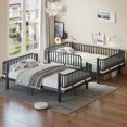 thumbnail image 4 of Leumius Full over Full Bunk Bed Frame with Ladders & Guardrails, Metal Bunk Bed Frame with Upgraded Safety Round-Pipe Design, Can Transformed into 2 Platform Bed for Teens Adults Black, 4 of 9