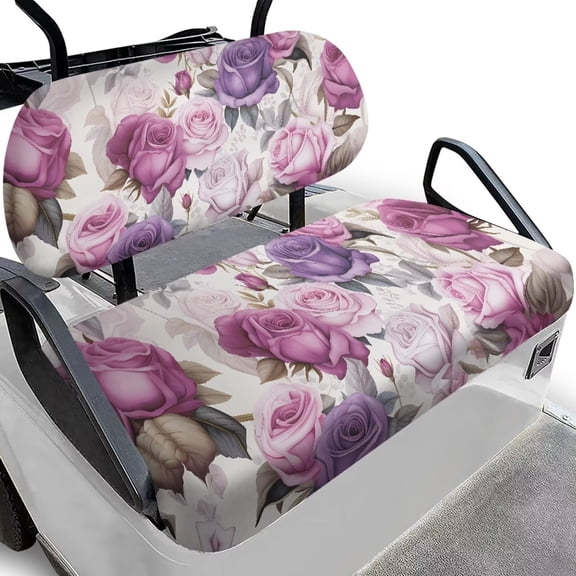 Garronmavis Purple Roses Golf Cart Rear Seat Cover Accessories Universal Fit All Golf Cart Brand Easy Install and Clean Split Backrest Front Seat Cover Interior Accessiores
