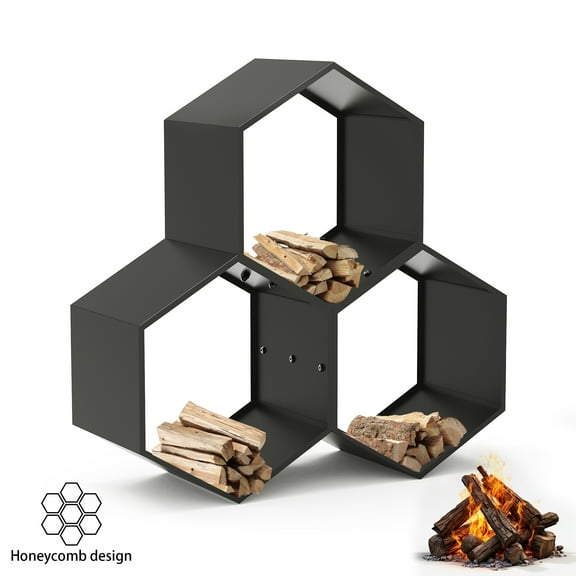 Gnee 20" Hexagon Firewood Rack Heavy Duty Wood Holders Outdoor Metal Wood Pile Storage Organizer Sturdy Honeycomb Design Lumber Stacker Fireplace Indoor, 3 Log Racks