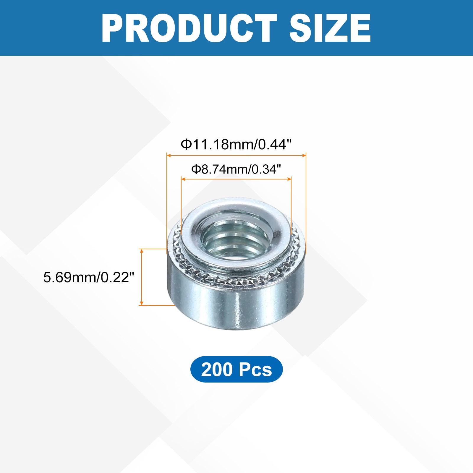 Uxcell 200Pcs Self-Clinching Nuts, 1/4"-20x0.22" Zinc-Plated Carbon Steel Rivet Nut