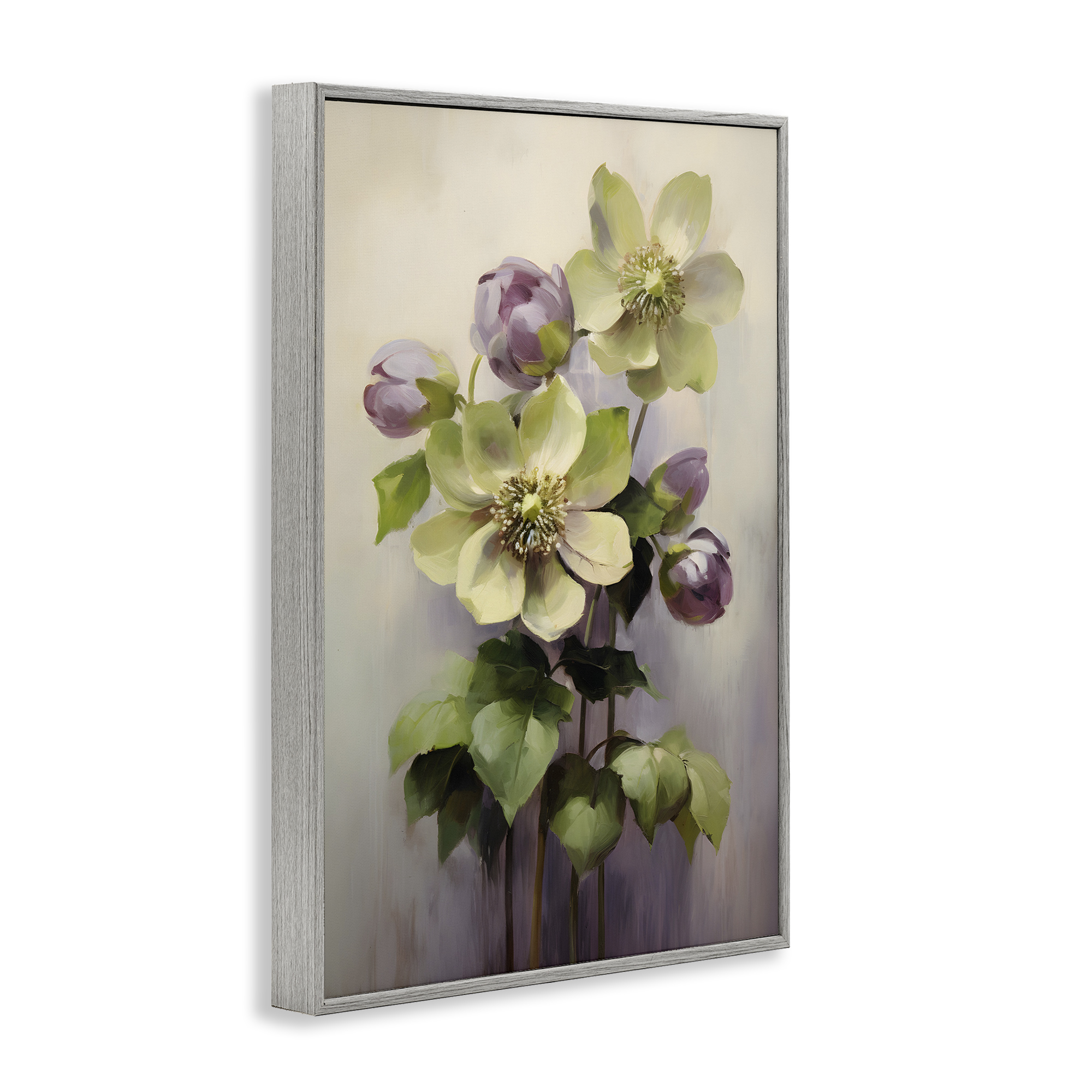 Stupell Industries Green & Purple Flowers Botanical & Floral Painting Gray Framed Art Print Wall Art, 12 x 18