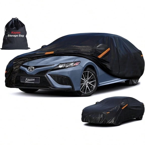 Kayme 7 Layers Heavy Duty Car Cover Waterproof All Weather Full Exterior Cover Outdoor Snow Sun Uv Protection with Zipper for Automobiles Universal Fit for Sedan 186 to 193 Inch