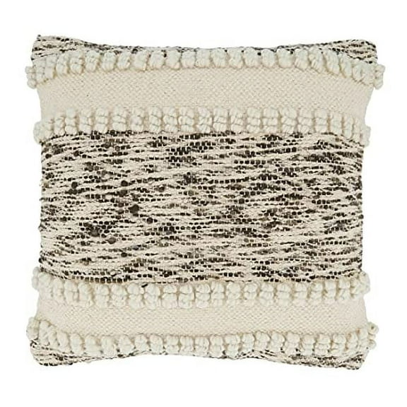 Fennco Styles Woven Textured Decorative Throw Pillow 18" W x 18" L - Ivory Square Cushion for Home, Couch, Bedroom, Living Room and Office Décor