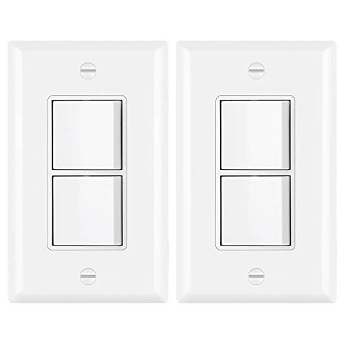 2 Pack Bestten Double On Off Rocker Light Switch Single Pole Combination Interrupter 15a 120v Dual Control Paddle Rocker Wall Plate Included White Walmart Com Walmart Com