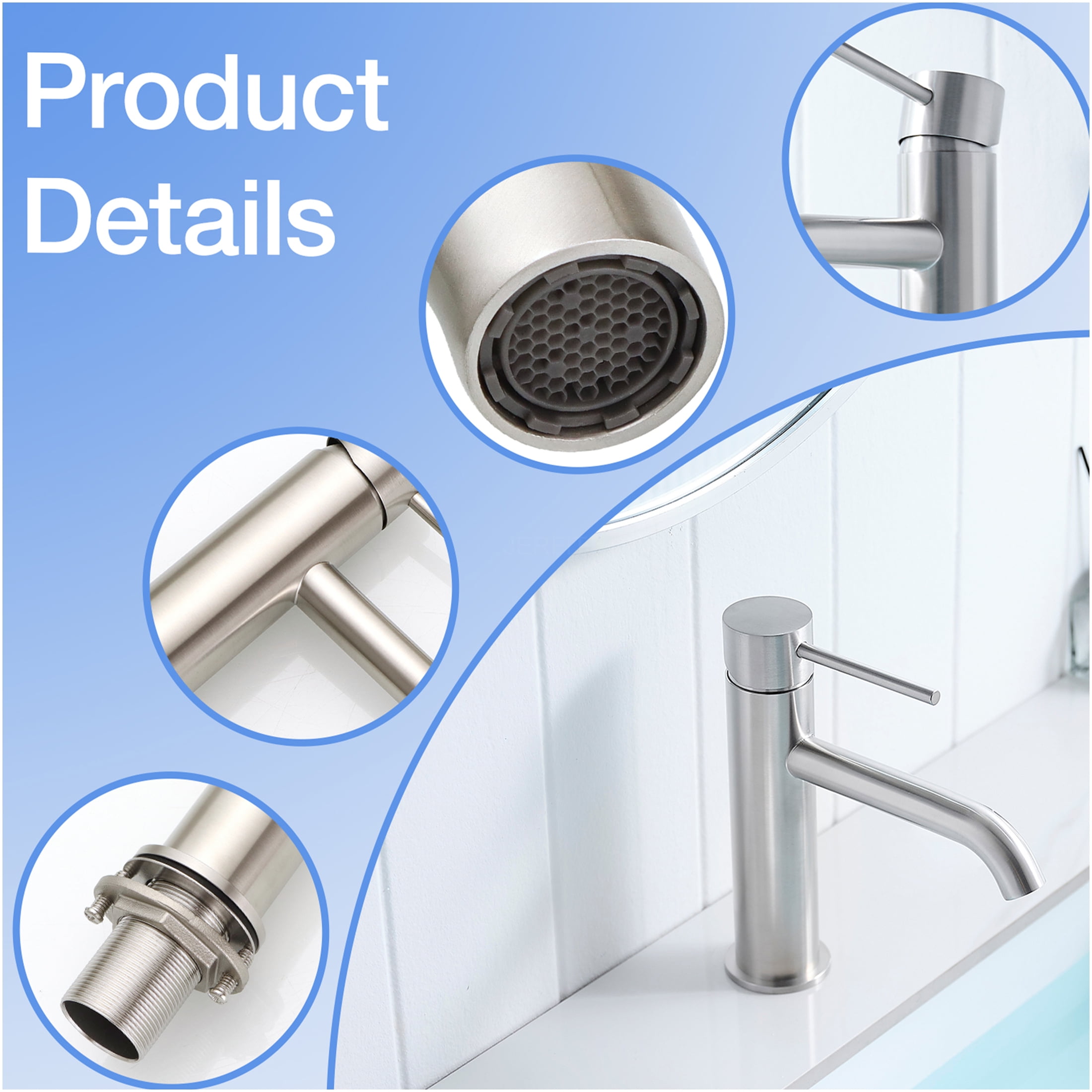 JERFIT Single Hole Bathroom Faucet, Brushed Nickel Modern Single Handle Vessel Sink Faucet with High Arc Spout for Vanity Basin, Ceramic Cartridge, Easy Installation